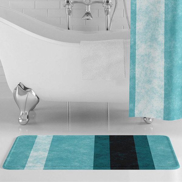 Aqua Stripes Bath Mat
