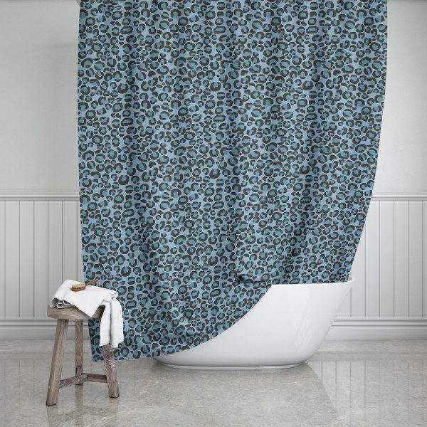 Blue Leopard Print Shower Curtain