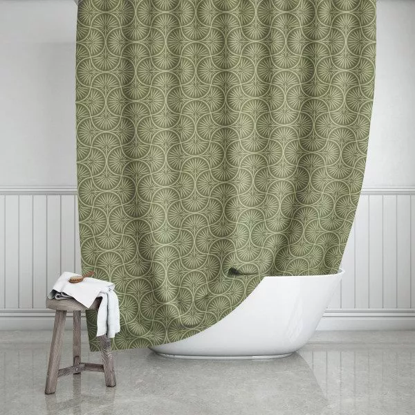 Olive Art Deco Shower Curtain