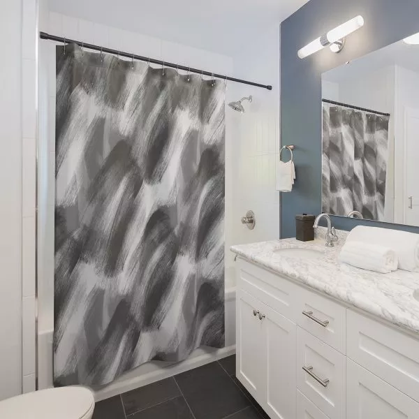 Gray & White Brush Strokes Shower Curtain