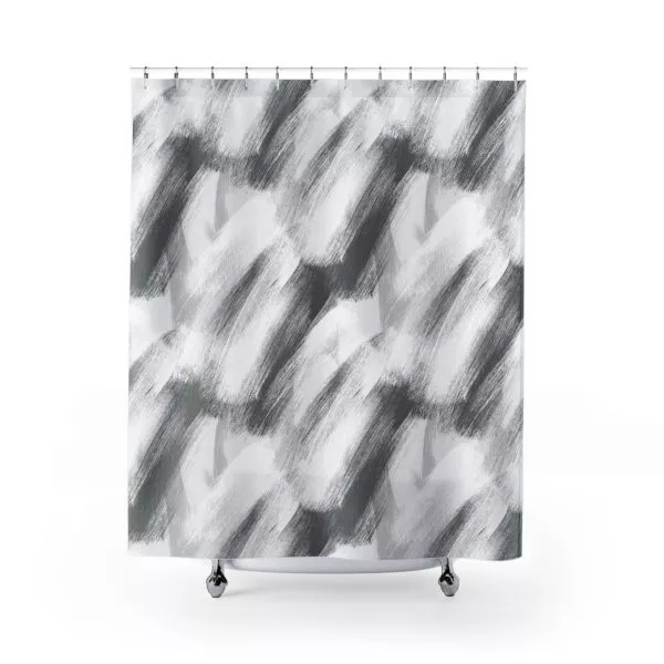 White & Gray Brush Strokes Shower Curtain