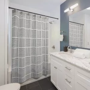 White & Gray Abstract Lines Shower Curtain