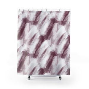 White & Cranberry Brush Strokes Shower Curtain