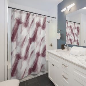 White & Cranberry Brush Strokes Shower Curtain