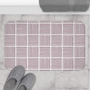White & Cranberry Abstract Lines Bath Mat