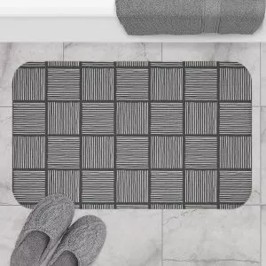 Gray & White Lines Bath Mat