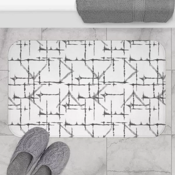 White & Gray Shibori Bath Mat