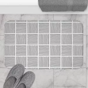 White & Gray Lines Bath Mat