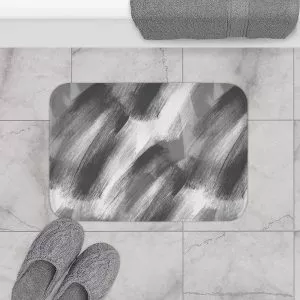 Gray & White Brush Stroke Bath Mat
