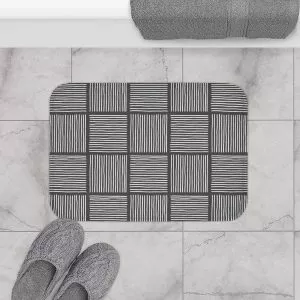 Gray & White Abstract Lines Bath Mat