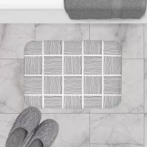 White & Gray Abstract Lines Bath Mat