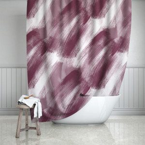 Cranberry & White Brush Strokes Shower Curtain