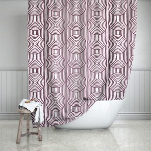 White & Cranberry Abstract Geometric Shower Curtain