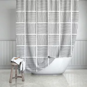 White & Gray Abstract Lines Shower Curtain