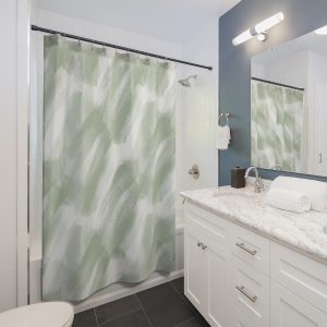 Sage & White Brush Strokes Shower Curtain