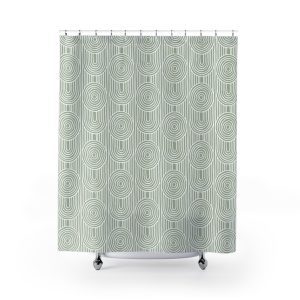 Sage & White Abstract Geometric Shower Curtain
