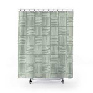 Sage & White Abstract Lines Shower Curtain