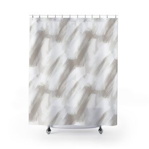 White & Taupe Brush Strokes Shower Curtain