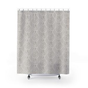 Taupe & White Abstract Geometric Shower Curtain