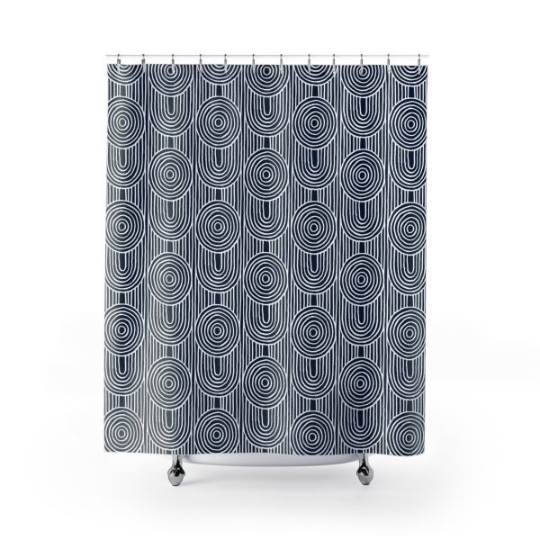 Midnight Blue & White Abstract Geometric Shower Curtain