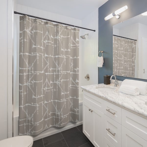 Taupe & White Shibori Shower Curtain