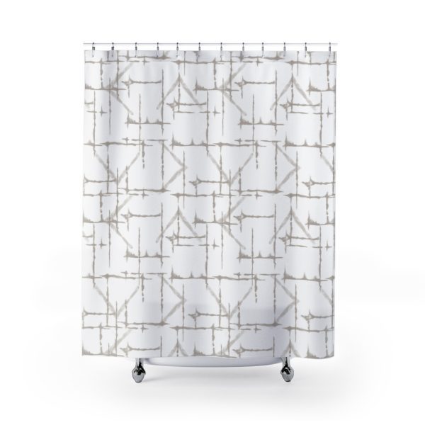 White & Taupe Shibori Shower Curtain