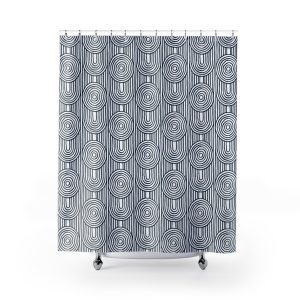 White & Midnight Blue Abstract Geometric Shower Curtain