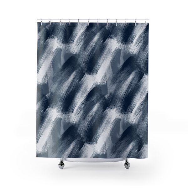 Midnight Blue & White Brush Strokes Shower Curtain