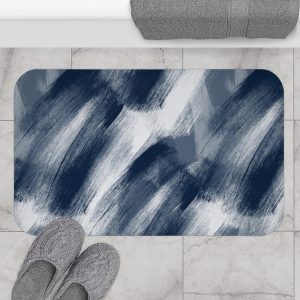 Midnight Blue & White Brush Stroke Bath Mat