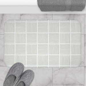 White & Sage Abstract Lines Bath Mat