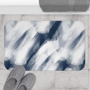 White & Midnight Blue Brush Stroke Bath Mat