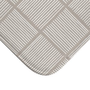 Taupe & White Abstract Lines Bath Mat
