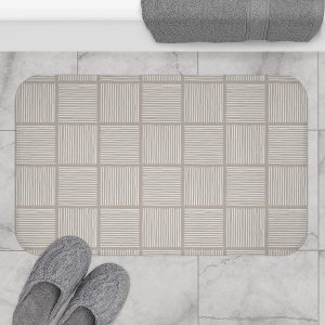 Taupe & White Lines Bath Mat