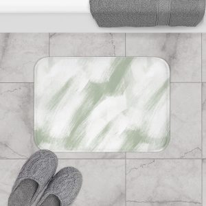 White & Sage Brush Stroke Bath Mat
