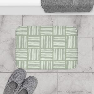 Sage & White Abstract Lines Bath Mat