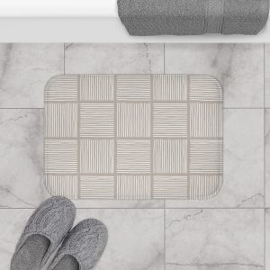 Taupe & White Abstract Lines Bath Mat