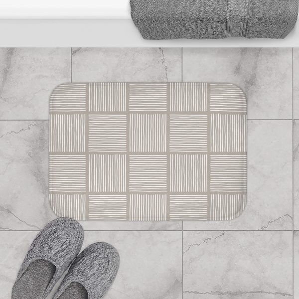 Taupe & White Lines Bath Mat