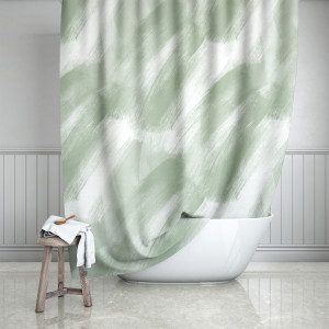 Sage & White Brush Strokes Shower Curtain