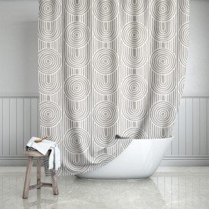 Taupe & White Abstract Geometric Shower Curtain