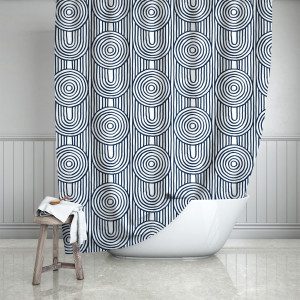 White & Midnight Blue Abstract Geometric Shower Curtain