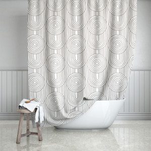 White & Taupe Abstract Geometric Shower Curtain