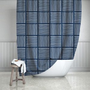 Midnight Blue & White Abstract Lines Shower Curtain