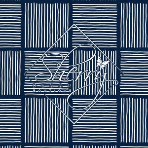 Midnight Blue & White Lines Blackout Window Curtains