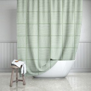 Sage & White Abstract Lines Shower Curtain