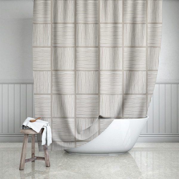 Taupe & White Abstract Lines Shower Curtain