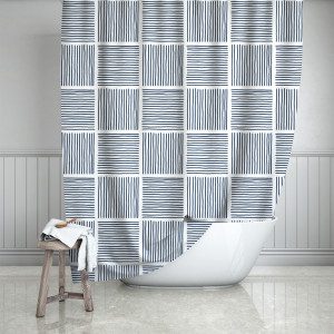 White & Midnight Blue Abstract Lines Shower Curtain