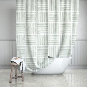 White & Sage Abstract Lines Shower Curtain