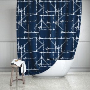 Midnight Blue & White Shibori Shower Curtain