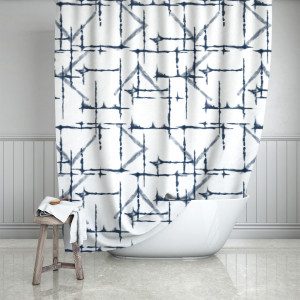 White & Midnight Blue Shibori Shower Curtain