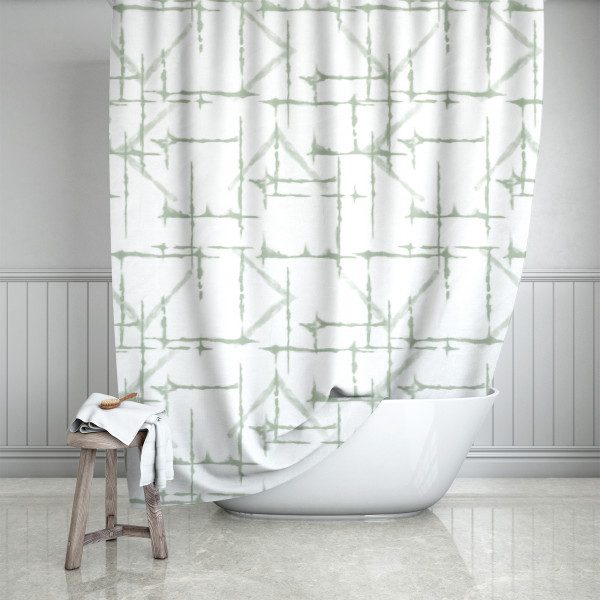 White & Sage Shibori Shower Curtain